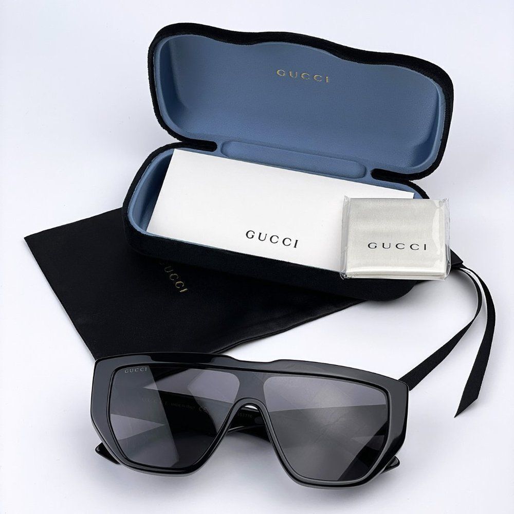 NEW Gucci LOGO GG0997S 002 Black Gray Shield Unisex Sunglasses - Picture 10 of 11